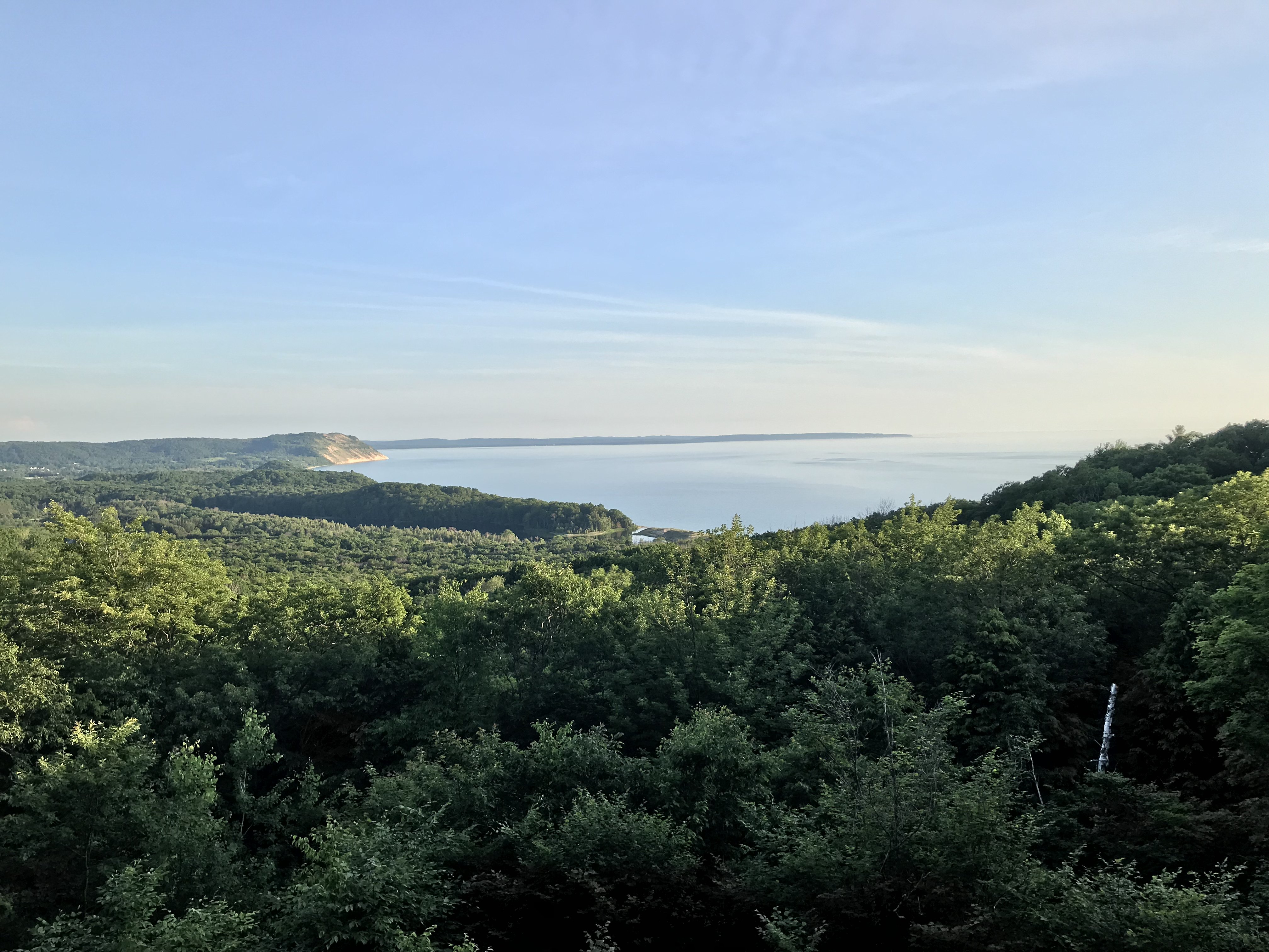 Lake Michigan viewed from the forested hills of the Sleeping Bear corridor