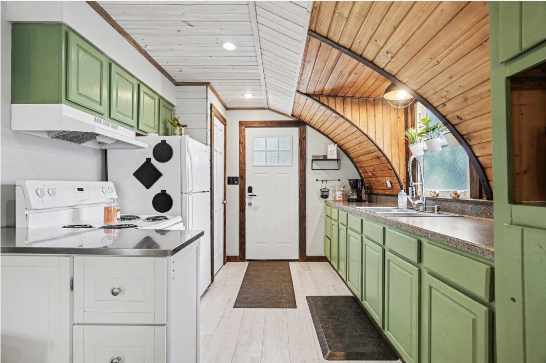 Kitchen and living area inside the cottage