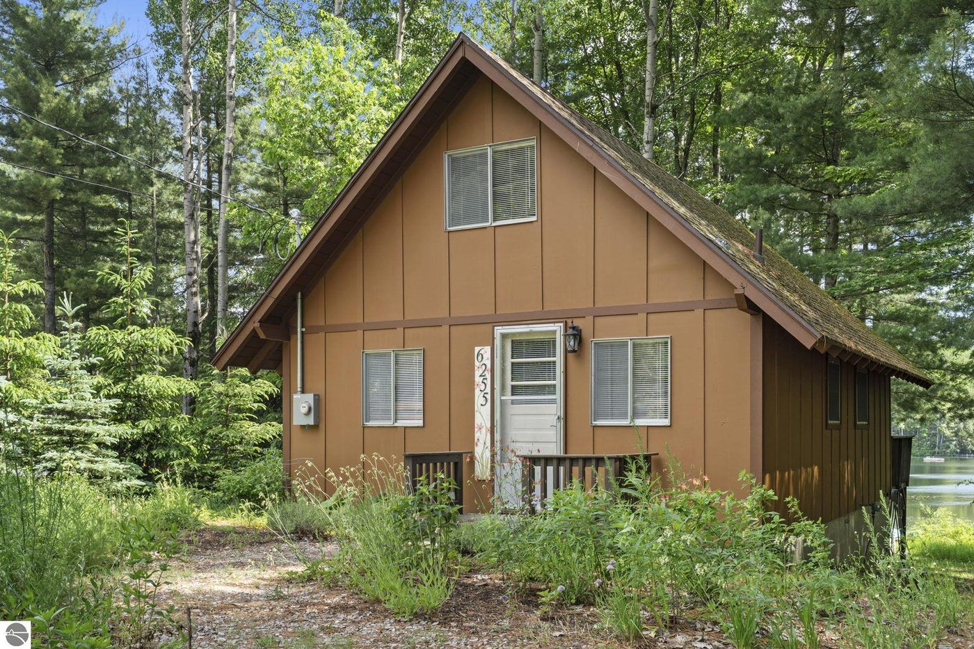 Exterior of the Perch Lake A-frame chalet at 6255 Dyer Road
