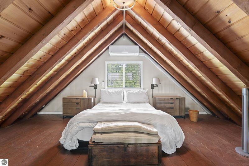 Sleeping loft under the A-frame peak